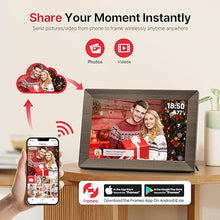 Load image into Gallery viewer, Frameo 10.1" Digital Picture Frame, Gray Wood Smart WiFi Digital Photo Frame with 1280x800 HD IPS Touch Screen 32GB Memory Auto-Rotate Wall Mounted Slideshow, Share Photos/Videos from Phone Remotely