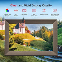 Load image into Gallery viewer, Frameo 10.1" Digital Picture Frame, Gray Wood Smart WiFi Digital Photo Frame with 1280x800 HD IPS Touch Screen 32GB Memory Auto-Rotate Wall Mounted Slideshow, Share Photos/Videos from Phone Remotely