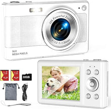 Load image into Gallery viewer, Upgrade Digital Camera, 56MP FHD 1080P Camera for Kids with 16x Zoom Anti Shake, Kid Camera with 32GB TF Card, Two Batteries, Lanyard, Compact Small Camera for Kids Boys Girls?White?