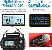 Load image into Gallery viewer, Auto NOAA Digital 5000 Weather Radio with Backlit LCD Screen, 5 Way Powered Solar Hand Crank Portable AM/FM/Shortwave Emergency Radio/Phone Charger,Read Lamp/Camping Flashlight,Earbud Jack,Clock,SOS
