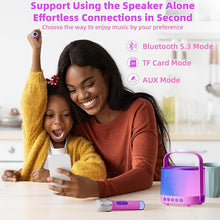 Load image into Gallery viewer, Karaoke Machine for Kids Adults Portable Bluetooth 5.3 Speaker with 2 Wireless Microphones, Five LED Disco Lights Modes, Five Funny Sound Modes, for Girls Boys Home Party-Pink