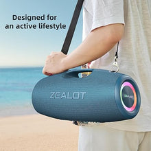 Load image into Gallery viewer, ZEALOT Bluetooth Speaker,120W Wireless Speaker with Booming Bass,IP67 Waterproof Speaker with LED Light, PowerBank,Bluetooth 5.2, Loud Bluetooth Speaker for Camping,Beach,Gifts(Blue)