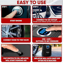 Load image into Gallery viewer, FORTEM Tire Inflator Portable Air Compressor 150 PSI, 12V Electric Bike Pump for Car Tires and Bicycles with LED Light, Digital Tire Pressure Gauge w/Auto Pump/Shut Off, Carrying Case (Black)