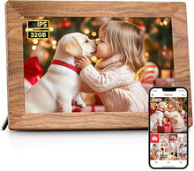 Load image into Gallery viewer, Frameo 10.1" Digital Picture Frame, Brown Wood Smart WiFi Digital Photo Frame with 1280x800 HD IPS Touch Screen 32GB Memory Auto-Rotate Wall Mounted Slideshow, Share Photos/Videos from Phone Remotely