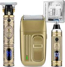 Load image into Gallery viewer, Hair Clippers for Men,Professional Cordless Barber Trimmer Set,Nose and Ear Hair Trimmer with Razor Replacement Head,USB Rechargeable Hair Cutting Grooming Kit-LED Display (Gold-1)