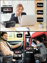 Load image into Gallery viewer, Buddew Electric Lunch Box 80W Food Heater for Adults, 12/24/110V Portable Lunch Warmer Upgraded Heated Lunch Box for Car/Truck/Office with SS Fork&Spoon and Insulated Carry Bag (Black)