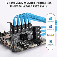 Load image into Gallery viewer, PCIE SATA Card 16 Ports, 6 Gbit/s SATA 3.0 PCIe Card, PCIe to SATA Controller Expansion Card, Boot as System Hard Drive, Suitable for All PCIE Slots (JMB575 + ASM1064)