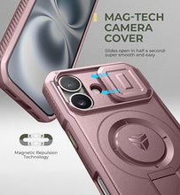 Load image into Gallery viewer, Dexnor for iPhone 16 Case with Slide Camera Cover & Adjustable Kickstand, Magnetic Rugged Shockproof Bumper Cases Heavy-Duty Magnetic Protective Cover,Peony Pink