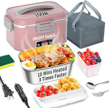 Load image into Gallery viewer, Electric Heated Lunch Box 100W - 3-IN-1 1.8L Fast Self Heating Lunch Boxes Portable Food Heater for Adults,12V/24V/110V with Leak-Proof Compartment Lid for Car Truck Office Home Pink (3 Times Faster)