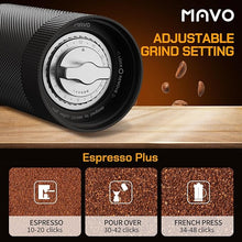 Load image into Gallery viewer, MAVO Manual Coffee Grinder, Wizard Hand Coffee Grinder, Capacity 25g with CNC Stainless Steel Hexagonal Conical Burr, Adjustable Setting, Burr Coffee Bean Grinder for French Press, Pour Over, Silver