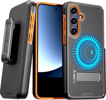 Load image into Gallery viewer, for Samsung Galaxy S25 Compatible with MagSafe Magnetic Heavy Duty Slide Hip Phone Cover with Kickstand for Galaxy S25 - Black & Orange