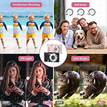 Load image into Gallery viewer, Digital Camera, FHD 1080P Kids Digital Point and Shoot Camera with 16X Digital Zoom, Anti-Shake, Flash, 32GB Card, Portable Compact Travel Camera for Boys, Girls (Pink)