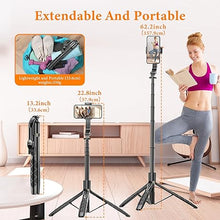 Load image into Gallery viewer, 62" Aluminum Alloy Selfie Stick Phone Tripod with Wireless Remote Compatible with iPhone 15 14 13 12 11 pro Xs Max Xr X, Android Samsung Smartphone Expandable for Travel Selfies Video Recording Vlog