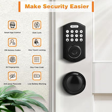 Load image into Gallery viewer, Probrico Smart Keyless Entry Door Lock with Handle Set, Fingerprint Digital Door Lock for Front Door, Door Knob with Electronic Keypad Deadbolt Lock, Auto Lock, App, Black