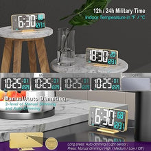 Load image into Gallery viewer, KOSUMOSU Dual Alarm Clock 6.7in Gold Desk Clock with Dimming, 12/24h, Seconds, Date, Day of Week, Temp, Digital LED Clock for Bedroom, Digital Calendar Clocks for Living Room Gold Desk Accessories