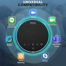 Load image into Gallery viewer, Pyle Portable Conference Speakerphone, Multifunctional Wireless BT Speaker Phone with USB C and Aux Cable, 10m Omnidirectional Microphone Coverage, Ideal for Home and Office Use
