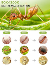 Load image into Gallery viewer, 7" LCD Digital Microscope ANNLOV 1200X Maginfication 1080P Coin Microscope with Metal Stand,12MP Ultra-Precise Focusing Video Camera for Kids Adults,8 LED Fill Lights Windows/Mac Compatible