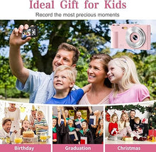 Load image into Gallery viewer, Digital Camera, FHD 1080P Kids Digital Point and Shoot Camera with 16X Digital Zoom, Anti-Shake, Flash, 32GB Card, Portable Compact Travel Camera for Boys, Girls (Pink)