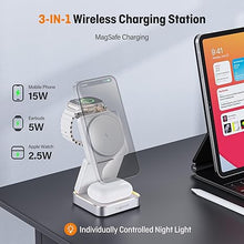 Load image into Gallery viewer, ?2024 Upgraded? Wireless Charger 3 in 1, Foldable Wireless Charging Station with Light for Apple MagSafe Charger, Travel Magnetic Charger for iPhone 16/15/14/13/12 Apple Watch AirPods 3/2 (White)