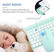 Load image into Gallery viewer, Wireless Keyboard and Mouse Ultra Slim Combo, TopMate 2.4G Silent Compact USB 2400DPI Mouse and Scissor Switch Keyboard Set with Cover, 2 AA and 2 AAA Batteries, for PC/Laptop/Windows/Mac - Mint Green