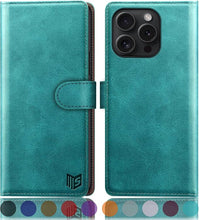 Load image into Gallery viewer, SUANPOT Compatible with iPhone 16 Pro Max 6.9" Wallet case with RFID Blocking Credit Card Holder,Flip Book PU Leather Protective Cover Women Men for Apple 16 Pro Max Phone case Blue Green