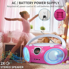 Load image into Gallery viewer, SINGING WOOD 030BTL, CD Player Boombox CD/CD-R/CD-RW, Portable w/Bluetooth, USB, AM/FM Radio, AUX-Input, Headset Jack, Foldable Carrying Handle and LED Light (Kitty Pink)