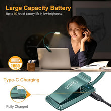Load image into Gallery viewer, Gritin 9 LED Rechargeable Book Light for Reading in Bed - Eye Caring 3 Color Temperatures,Stepless Dimming Brightness,80 Hrs Runtime Small Lightweight Clip On Book Reading Light for Studying-Green