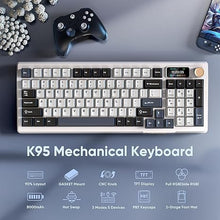 Load image into Gallery viewer, RedThunder K95 Wireless Mechanical Keyboard, TFT Screen & Knob, Tri-Mode BT5.0/2.4GHz/USB-C Hot Swappable Custom, Pre-lubed Linear Switches, Gasket Structure, RGB Gaming Keyboard, Snowy White-Blue