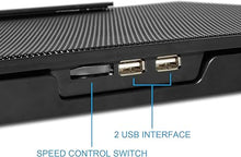 Load image into Gallery viewer, Portable Metal Mesh Laptop Cooler Cooling Pad, 6 Quiet Fans w/Green LED Light, 5 Adjustable Heights, Up to 17" in Notebook, 2 USB Interface w/Speed Control Switch, Non-Slip - Black (11147)