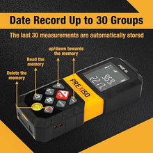 Load image into Gallery viewer, PREXISO Laser Measure, 265Ft Rechargeable Laser Distance Meter with Multi-Measurement Units M/in/Ft, Backlit LCD 4 Line Display, and Pythagorean, Distance, Area, Volume Modes