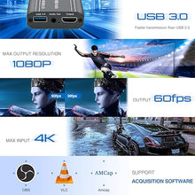 Load image into Gallery viewer, 4K Capture Card, HDMI to USB 3.0 Video Capture Card with loopout for Nintendo Switch,1080p 60fps Game Capture Card Device with Audio Output for Streaming, Xbox/PS4/PS5/PC,VLC/OBS/Amcap