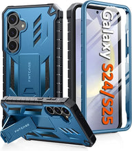 Load image into Gallery viewer, FNTCASE for Samsung Galaxy S25 Case: for Galaxy S24 Case Military Grade DropProof Protection Cover with Kickstand | Matte Textured Rugged Shockproof TPU | Protective Sturdy Phone Case - 6.2 inch Blue