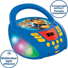 Load image into Gallery viewer, Lexibook - Paw Patrol - Bluetooth CD Player for Kids – Portable, Multicoloured Light Effects, Microphone Jack, Aux-in Jack, AC or Battery-Operated, Girls, Boys, Blue/Red, RCD109PA