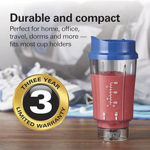 Load image into Gallery viewer, Hamilton Beach Portable Blender for Shakes and Smoothies with 14 Oz BPA Free Travel Cup and Lid, Durable Stainless Steel Blades for Powerful Blending Performance, Blue (51132)