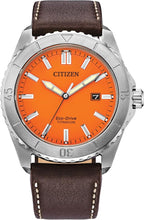 Load image into Gallery viewer, Citizen Men's Eco-Drive Weekender Sport Casual, Silver-Tone Stainless Steel Watch, Brown Leather Strap, Orange Dial (Model: AW1840-09X)