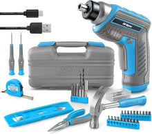 Load image into Gallery viewer, Hi-Spec 35pc Blue tool kit with 3.6V USB Electric Screwdriver and drill set. Complete general tool set
