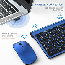 Load image into Gallery viewer, TopMate Wireless Keyboard and Mouse Ultra Slim Combo, 2.4G Silent Compact USB Mouse and Scissor Switch Keyboard Set with Cover, 2 AA and 2 AAA Batteries, for PC/Laptop/Windows/Mac - Blue Black