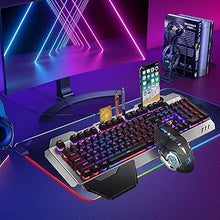 Load image into Gallery viewer, FELiCON Wired Game Keyboard and Mouse Combo, RGB LED Backlit Mechanical Feel Keyboard with Hand Rest Phone Holder,and 6 Button 3200 DPI Mice and Large RGB Mouse Pad for Computer Gamer Office