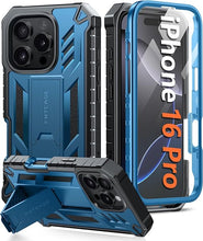Load image into Gallery viewer, FNTCASE for iPhone 16 Pro Case: Military Grade Drop Proof Protection Mobile Cover with Kickstand | Matte Textured Rugged Shockproof TPU | Protective Sturdy Phone Case - 6.3 inch Blue