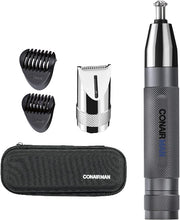 Load image into Gallery viewer, ConairMan Nose Hair Trimmer for Men, For Nose, Ear, and Eyebrows, Patent 360 Bevel Blade for No Pull, No Snag Trimming Experience, Cordless Trimmer 5 piece Set with Professional Metal Handle