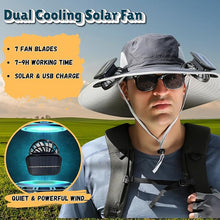 Load image into Gallery viewer, Outdoor Wide Brim Sun Hat with 2 Solar Fan Sun Bucket Hat for Men Women UPF 50+ Bucket Fishing & Beach Hat with Fan Built in
