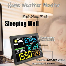 Load image into Gallery viewer, Wireless Weather Station Clock, 10 Inch Home Indoor Weather Monitor with Barometer, Outdoor Temperature and Humidity Gauge, Black