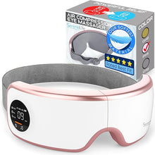 Load image into Gallery viewer, SereneLife Smart Eye Massager with Heat and Compression, Vibration, Music, Wireless Heated Mask for Migraines and Stress Therapy (Pink V2 Soft Fit)