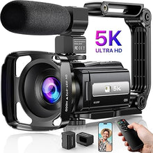 Load image into Gallery viewer, 5K Video Camera Camcorder UHD 48MP WiFi Vlogging Camera for YouTube IR Night Vision Anti-Shake 16X Digital Zoom 3” Touch Screen Camera with Microphone,Handheld Stabilizer,Lens Hood,Remote,Batteries