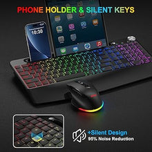 Load image into Gallery viewer, BlueFinger Wireless Keyboard and Mouse Combo Backlit, 2.4G Rechargeable Ergonomic Gaming Keyboard with Wrist Rest, Phone Holder, Volume Knob, Silent Light Up Keyboard with Mouse for Computer Laptop