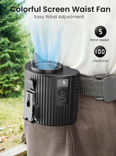 Load image into Gallery viewer, Koonie Portable Waist Fan with 5 Speeds, 11000RPM Strong Airflow, Personal Cool Clip Fan with 21H of Working Time, Under Shirt Fan with LED Digital Display, Wearable Belt Fan for Outdoor Jobsite Farm