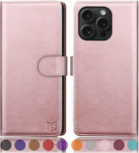 Load image into Gallery viewer, SUANPOT Compatible with iPhone 16 Pro Max 6.9" Wallet case with RFID Blocking Credit Card Holder,Flip Book PU Leather Protective Cover Women Men for Apple 16 Pro Max Phone case Rose Gold