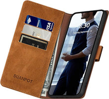 Load image into Gallery viewer, SUANPOT Compatible with iPhone 16 6.1" Wallet case with RFID Blocking Credit Card Holder,Flip Book PU Leather Protective Cover Women Men for Apple 16 Phone case Light Coffee