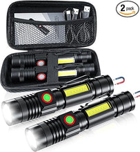 Load image into Gallery viewer, iToncs LED Flashlight Rechargeable, 2000 Lumens Super Bright Magnetic Flashlight with COB Work Light, Waterproof, 4 Modes, Pocket Tactical Flashlights 2 Packs Tactical Flashlights with Bag