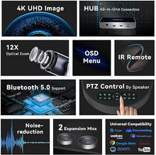 Load image into Gallery viewer, Tenveo VLGroup All-in-One 4K PTZ Conference Camera with Bluetooth Speakerphone System 2 Expansion mics 12X Optical Zoom Wide View Angle Lens Works with Zoom Skype Teams for Large Room Remote Meeting